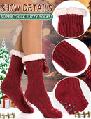Slipper Fuzzy Socks for Women Fluffy Cozy Cabin Winter Warm Soft Fleece Comfy Thick Christmas Stocking Stuffer with Grips(Red)