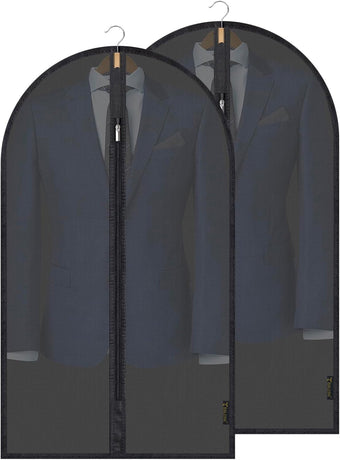 40'' Translucent Garment Bags, 2 Packs PEVA Dress Bag for Closet Clothes Dresses Suit Coats Storage (Black, 2PK)