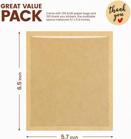 100 Pack Cookie Packaging Bags with Seal, 5.7x6.5 Inch Paper Bakery Bags with Window, Heat Sealable & Grease Resistant To Go Bake Sale Sleeves for Treat, Donut, Cake Slice, Scone, Brownie