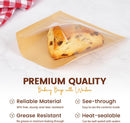 100 Pack Cookie Packaging Bags with Seal, 5.7x6.5 Inch Paper Bakery Bags with Window, Heat Sealable & Grease Resistant To Go Bake Sale Sleeves for Treat, Donut, Cake Slice, Scone, Brownie