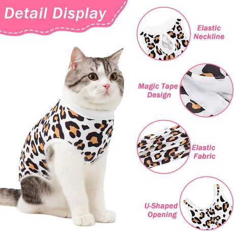 Cat Recovery Suit Female Cats Onesie for Cats, Breathable Cat Surgery Suit for Surgical Abdominal Wounds Skin Diseases, Cute Kitten Spay Recovery Suit E-Collar Alternative Anti Licking