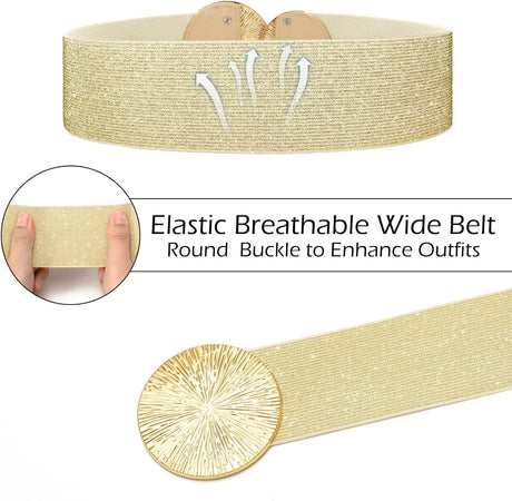 Wide Stretchy Belts for Women Dresses Elastic Waist Cinch Womens Belt with Gold Buckle