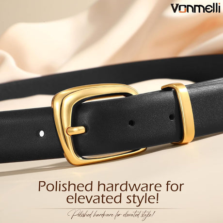 Womens Leather Belt for Jeans Dresses Waist Belt for Women Fashion Retro Gold Buckle Ladies Belts