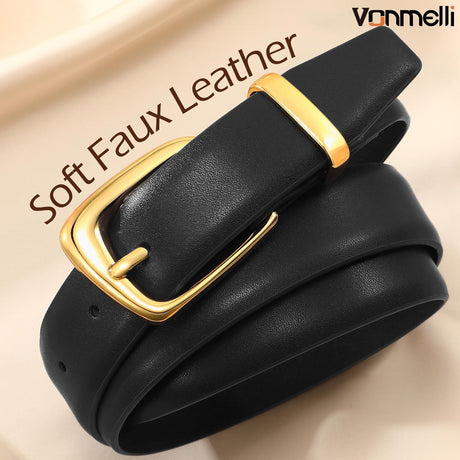 Womens Leather Belt for Jeans Dresses Waist Belt for Women Fashion Retro Gold Buckle Ladies Belts