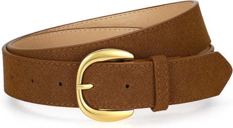 Women Suede Leather Belt for Jeans Dresses Ladies Waist Belt with Retro Gold Buckle