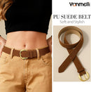 Women Suede Leather Belt for Jeans Dresses Ladies Waist Belt with Retro Gold Buckle