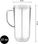 QT Tall 22oz Replacement Part Cup Mug with handle compatible with 250w Magic Bullet On-The-Go Mug