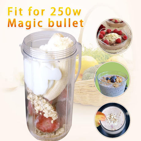 QT Tall 22oz Replacement Part Cup Mug with handle compatible with 250w Magic Bullet On-The-Go Mug