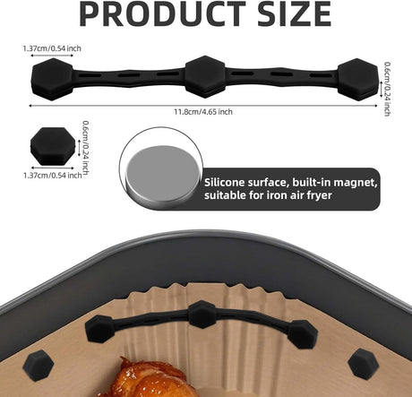 2 Sets Air Fryer Magnet Silicone Buckle, Air Fryer Magnets for Parchment Paper Liners Silicone Magnetic Buckle Prevent Paper Burning Kitchen Accessories (Black)