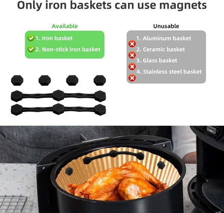 2 Sets Air Fryer Magnet Silicone Buckle, Air Fryer Magnets for Parchment Paper Liners Silicone Magnetic Buckle Prevent Paper Burning Kitchen Accessories (Black)