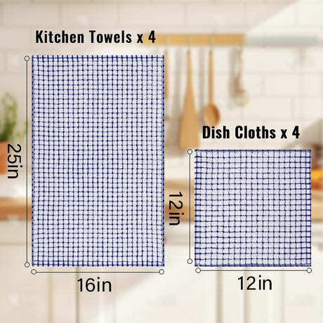 Homaxy 100% Cotton Kitchen Towels and Dishcloths Set(12 x 12 Inches and 13 x 28 Inches, 8 Pack, Dark Grey), Kitchen Towels and Dishcloths Set (16 x 25 and 12 x 12 Inches,8 Pack, Blue/Yellow/Red/Green)