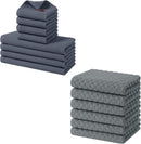 Homaxy 100% Cotton Kitchen Towels and Dishcloths Set, 12 x 12 Inches and 13 x 28 Inches, Set of 8 Bulk Kitchen Towels Set and Terry Kitchen Towels(15" x 25", 6 Pack, Dark Grey)