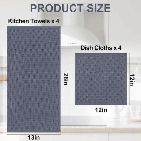 Homaxy 100% Cotton Kitchen Towels and Dishcloths Set, 12 x 12 Inches and 13 x 28 Inches, Set of 8 Bulk Kitchen Towels Set and Terry Kitchen Towels(15