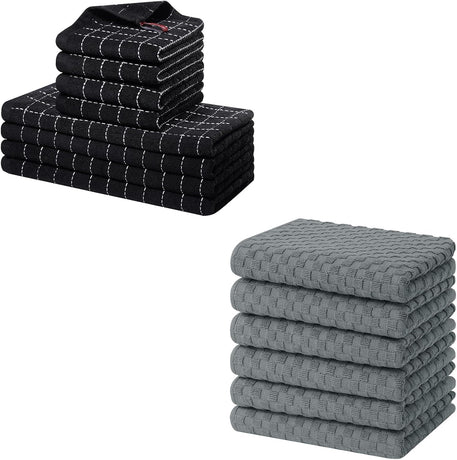 Homaxy Kitchen Towels and Dishcloths Set, 12 x 12 and 13 x 28 Inches, Set of 8 Bulk Cotton Terry Kitchen Towels Set and Terry Kitchen Towels(15