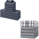 Homaxy Dishcloths Set, 12 x 12 Inches and 13 x 28 Inches, Set of 8 Bulk Kitchen Towels Set, Dark Grey and Premium Kitchen Towels(18”x 28”, 6 Pack), Grey