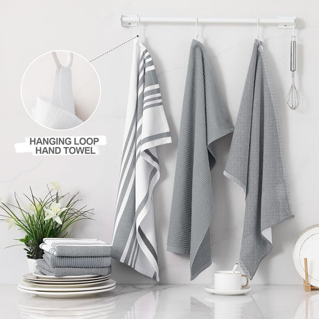 Homaxy Dishcloths Set, 12 x 12 Inches and 13 x 28 Inches, Set of 8 Bulk Kitchen Towels Set, Dark Grey and Premium Kitchen Towels(18”x 28”, 6 Pack), Grey
