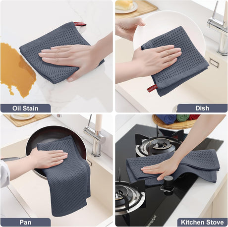Homaxy Dishcloths Set, 12 x 12 Inches and 13 x 28 Inches, Set of 8 Bulk Kitchen Towels Set, Dark Grey and Premium Kitchen Towels(18”x 28”, 6 Pack), Grey