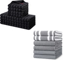 Homaxy Dishcloths Set, 12 x 12 and 13 x 28 Inches, Set of 8 Bulk Cotton Terry Kitchen Towels Set, Black and Premium Kitchen Towels(18”x 28”, 6 Pack), Grey