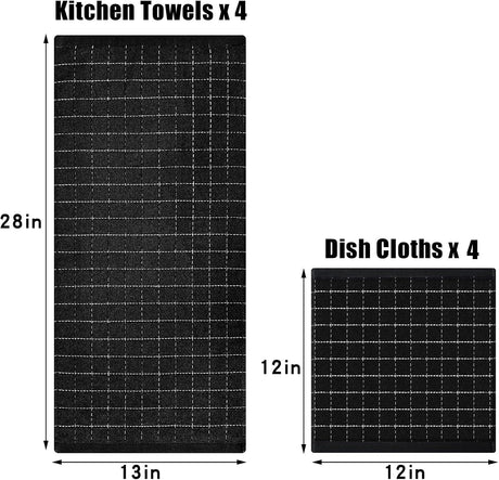 Homaxy Dishcloths Set, 12 x 12 and 13 x 28 Inches, Set of 8 Bulk Cotton Terry Kitchen Towels Set, Black and Premium Kitchen Towels(18”x 28”, 6 Pack), Grey
