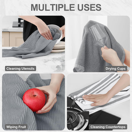 Homaxy Dishcloths Set, 12 x 12 and 13 x 28 Inches, Set of 8 Bulk Cotton Terry Kitchen Towels Set, Black and Premium Kitchen Towels(18”x 28”, 6 Pack), Grey