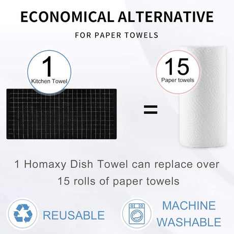 Homaxy Dishcloths Set, 12 x 12 and 13 x 28 Inches, Set of 8 Bulk Cotton Terry Kitchen Towels Set, Black and Premium Kitchen Towels(18”x 28”, 6 Pack), Grey