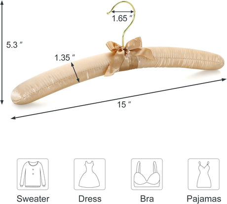 TOPIA HANGER Padded Hangers for Women Clothing, 10-Pack Thick Foam Padded Satin Hangers No Shoulder Bump for Sweaters, Coat, Blouses, Dresses (Champagne Gold), CT18CP10