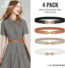 4 Pack Women Skinny Elastic Belt Ladies Fashion Leaf Alloy Buckle Stretchy Thin Waist Belt for Dresses