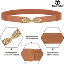 4 Pack Women Skinny Elastic Belt Ladies Fashion Leaf Alloy Buckle Stretchy Thin Waist Belt for Dresses