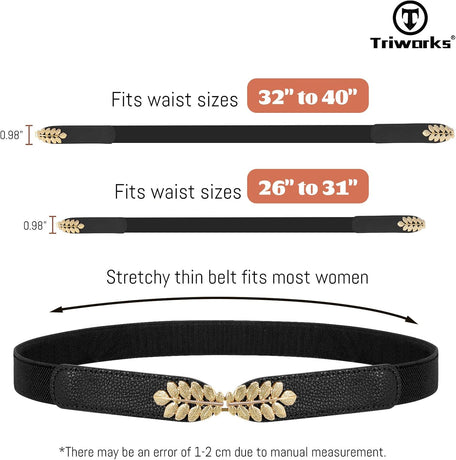 4 Pack Women Skinny Elastic Belt Ladies Fashion Leaf Alloy Buckle Stretchy Thin Waist Belt for Dresses