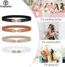 4 Pack Women Skinny Elastic Belt Ladies Fashion Leaf Alloy Buckle Stretchy Thin Waist Belt for Dresses