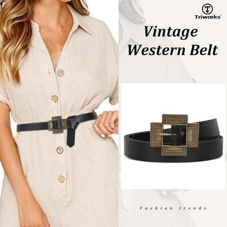 Women Western Concho Leather Belt Cowgirl Boho Belt Chunky for Dresses Concert Festival