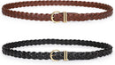 2 Pack Women's Skinny Braided Leather Belts Thin Woven Waist Belts for Jeans Pants Dresses