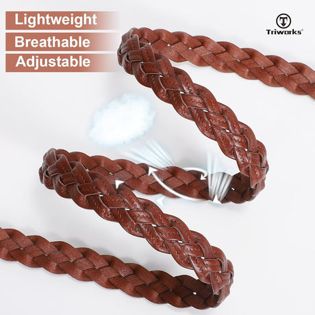2 Pack Women's Skinny Braided Leather Belts Thin Woven Waist Belts for Jeans Pants Dresses