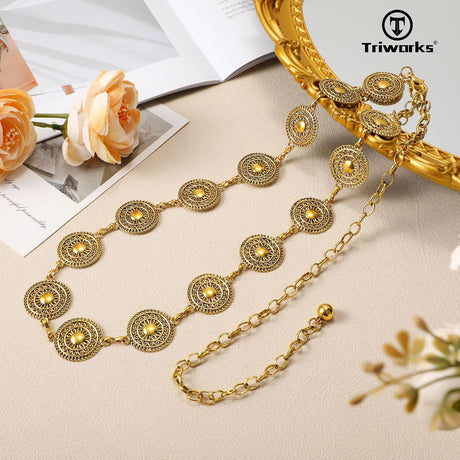 Metal Concho Belt for Women Western Cowgirl Waist Chain Belts for Dresses Jeans Country Concert Outfit Belt