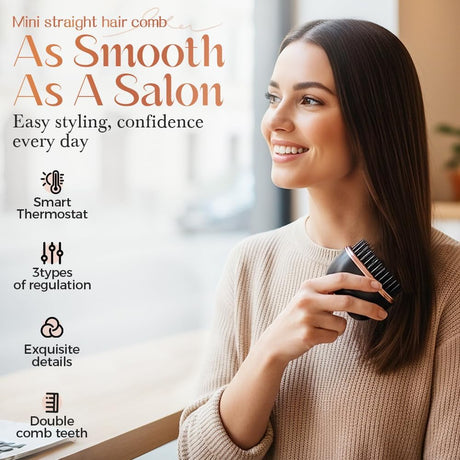 Mini Hair Straightener, Rechargeable & Cordless 3-Temp Hot Brh, Portable Styler for Smoothing, Volumizing & Straightening, Perfect for Travel, Home, On-The-Go (Pink)