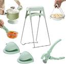 4-Piece Hot Plate Gripper Set, Anti-Scalding Kitchen Bowl Gripper with Silicone Pads, Stainless Steel Clips & Mini Gloves, Holder Tongs for Microwave, Air Fryer, Oven, Steamer (Green)