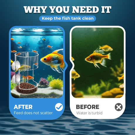 No Mess Aquarium Feeder, 2026 New Acrylic Clear Fish Tank Feeder with Suction Cup, Preventing Food Scattering (Square)