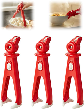 3 Pcs Hot Plate Grippers, Upgraded Bowl Gripper for Kitchen, Multi-Purpose Non-Slip Gripper Tongs for Microwave, Oven, Air Fryer, Steamer, Pots & Bowls (Red)
