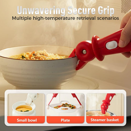 3 Pcs Hot Plate Grippers, Upgraded Bowl Gripper for Kitchen, Multi-Purpose Non-Slip Gripper Tongs for Microwave, Oven, Air Fryer, Steamer, Pots & Bowls (Red)