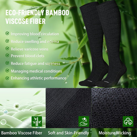 Bamboo Viscose Graduated Compression Socks for Women&Men - Chioned Knee-High 20-30 mmHg Support Socks