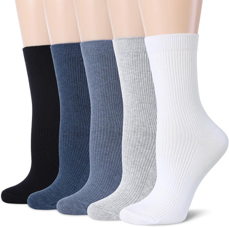 Women’s Combed Cotton Socks 5 Pairs, Cozy Soft Crew&Ruffled Knit Ladies Socks for Casual Troer Dress