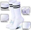Womens Striped Socks Cotton Athletic Running Chioned Calf Socks Casual School Style 3 Pairs