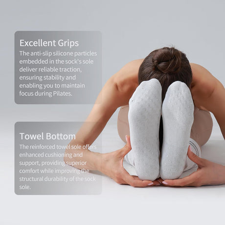 Pilates Grip Socks for Women,Striped Yoga Non Slip Chioned Long Socks for Barre, Dance, Workout 3 Pairs