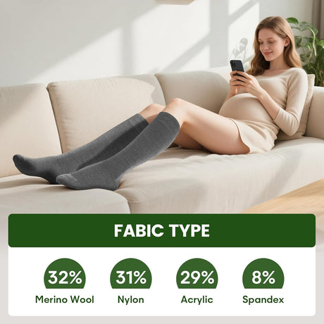Merino Wool Compression Socks for Women & Men 20-30 mmHg Knee High Graduated Support Socks for Nurses Pregnancy Travel