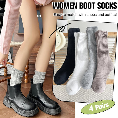 Merino Wool Slouch Boot Socks Thermal Warm Winter Thick Scrunch Cozy Crew Socks for Women 4 Pairs