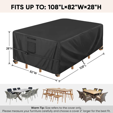 Patio Furniture Covers, Outdoor Furniture Covers Waterproof, Heavy Duty Oxford Patio Table Cover for Outdoor Table, Chair, Sofa, Desk (Black, 108