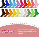 20 Pairs Womens Socks, Solid Color Crew Socks Colorful Lightweight Cotton Athletic Socks