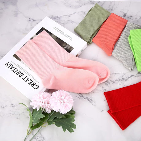 20 Pairs Womens Socks, Solid Color Crew Socks Colorful Lightweight Cotton Athletic Socks