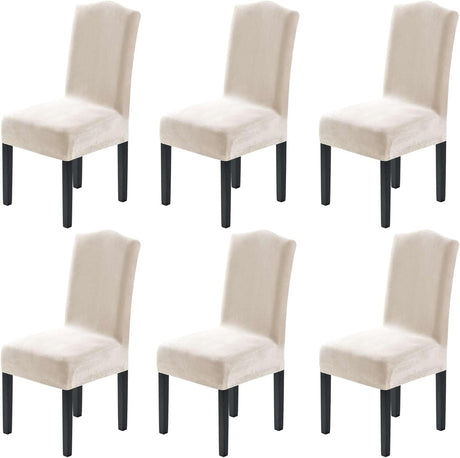 Dining Chair Covers Velvet Stretch Chair Covers for Dining Room Set of 6 Parson Chair Slipcovers Chair Protectors Covers, Soft Thick Solid Velvet Fabric Washable, Ivory