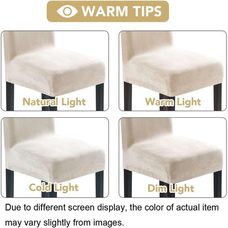 Dining Chair Covers Velvet Stretch Chair Covers for Dining Room Set of 6 Parson Chair Slipcovers Chair Protectors Covers, Soft Thick Solid Velvet Fabric Washable, Ivory